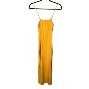 Heart & Hips yellow casual ribbed midi sheath dress size small S B164